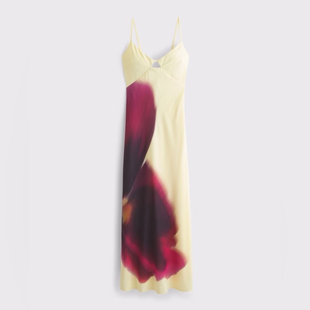 NWT Abercrombie & Fitch Yellow Slip Dress with Burgundy Floral Print